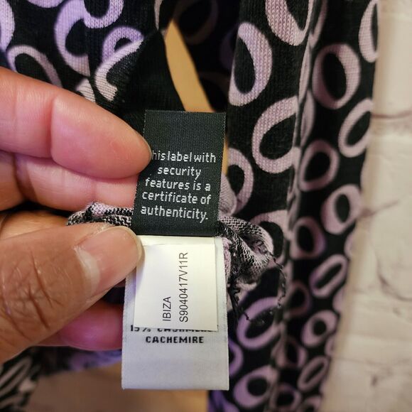 Diane Von Furstenberg Cardigan Womens Large Black Pink O Print Cashmere Silk - Picture 4 of 12